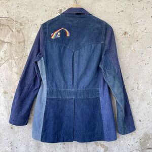 Vintage 70’s Handmade Denim Blazer Jacket w/ Patches, Embroidery Men’s Small
